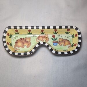 Vintage 1999 KELVIN CHEN "Cats" Enamel Eyeglass Holder Trinket Tray